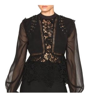 Self Portrait Floral Guipure Lace Grommet Peplum Blouse